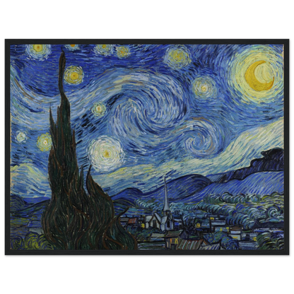 Wall art print of Van Gogh’s Starry Night, showcasing vivid color, emotional movement, and the brilliance of Post-Impressionist painting.