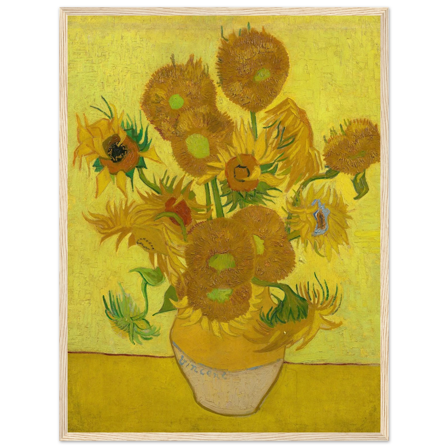 Classic art decor print of Sunflowers (1888) by Vincent van Gogh, ideal wall art for modern interiors and color-rich home design.
