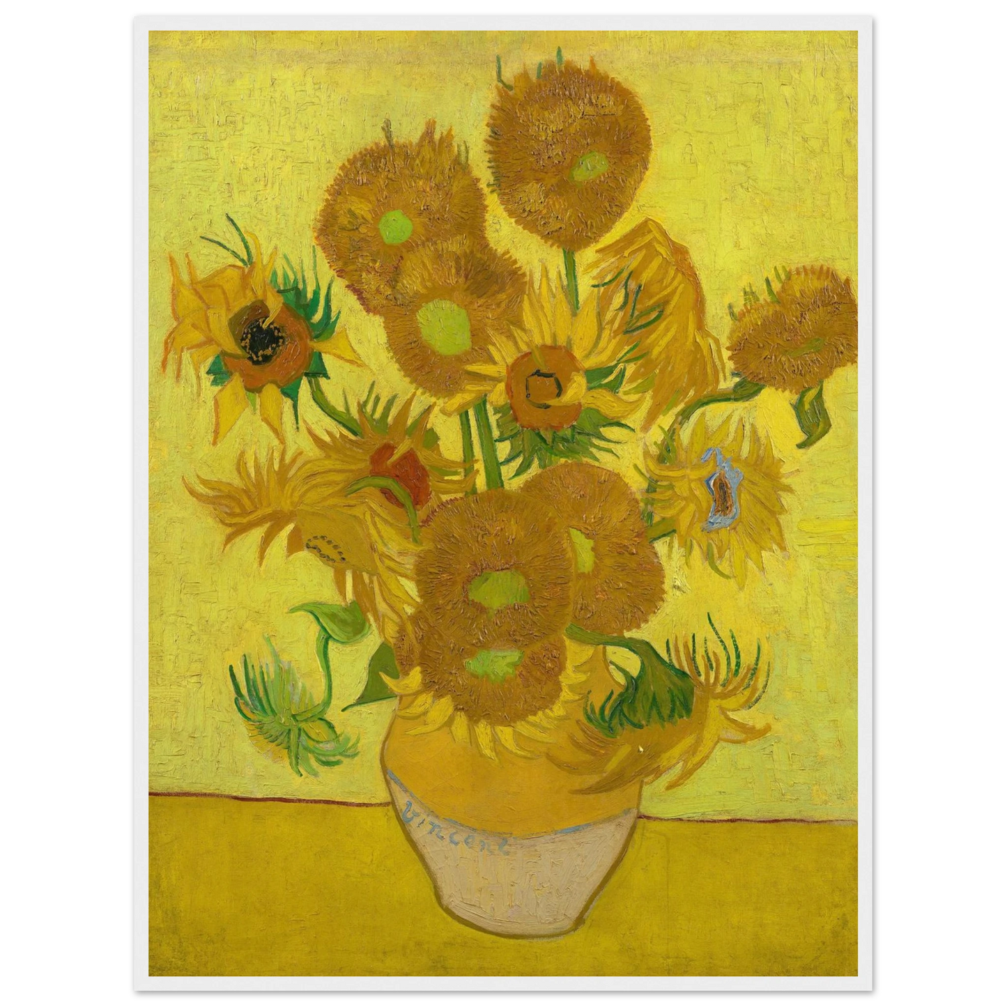 Fine-art reproduction of Sunflowers by Vincent van Gogh, a Post-Impressionist icon painted for Gauguin’s room in Arles.