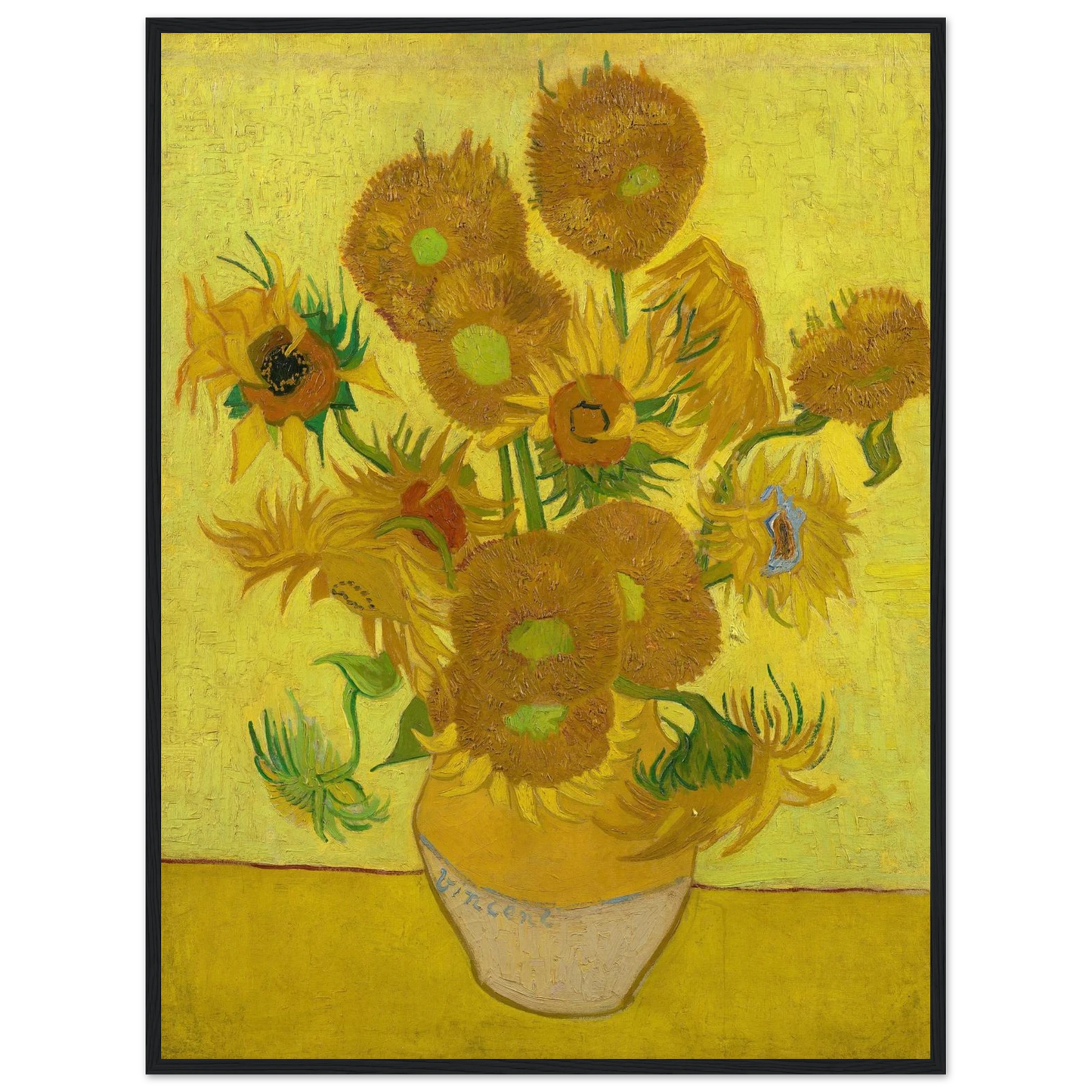 Floral painting Sunflowers by Van Gogh, reproduced on archival-grade paper to highlight his expressive texture and bold yellow palette.