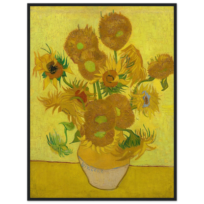 Floral painting Sunflowers by Van Gogh, reproduced on archival-grade paper to highlight his expressive texture and bold yellow palette.