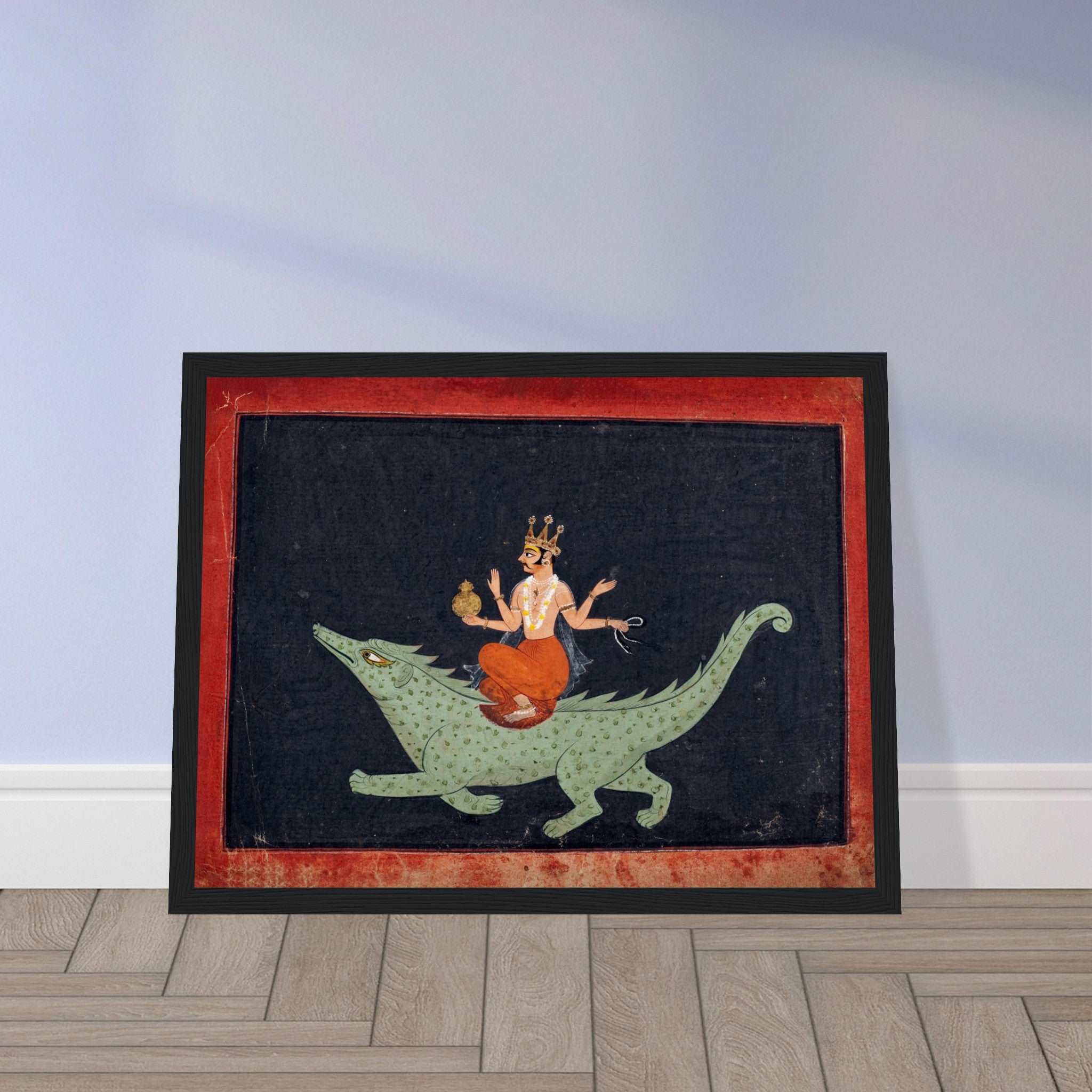 Sacred Varuna poster representing the Hindu God of cosmic law, water, and oceans, perfect for spiritual spaces and Hindu art collectors.