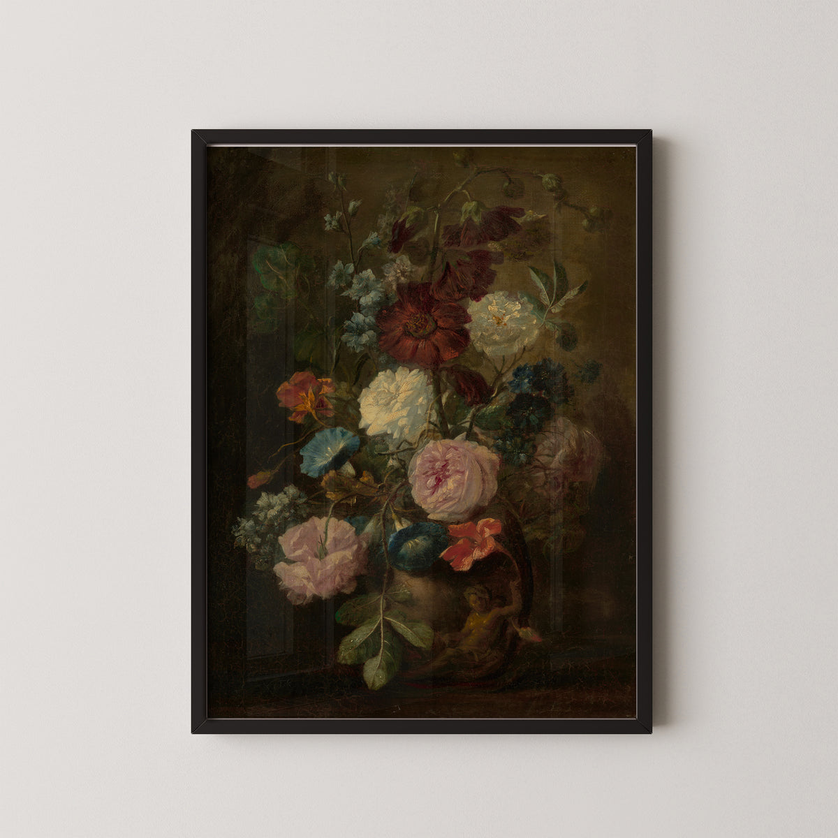 Vase of Flowers (78.PA.66) by Follower of Jan van Huysum, art print in a black frame