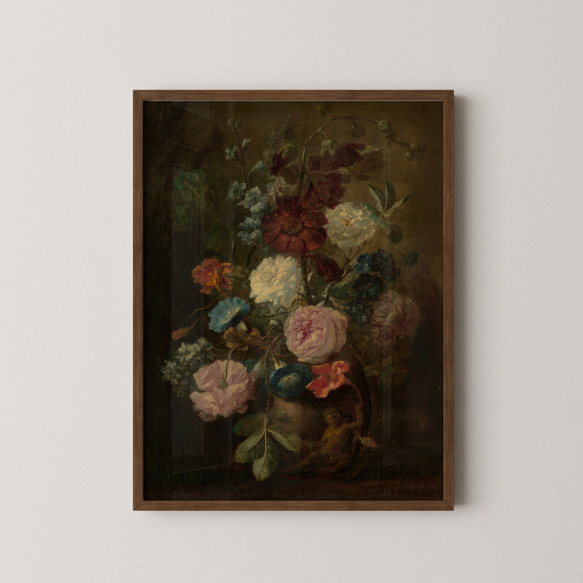 Vase of Flowers (78.PA.66) by Follower of Jan van Huysum, art print in a dark wood frame