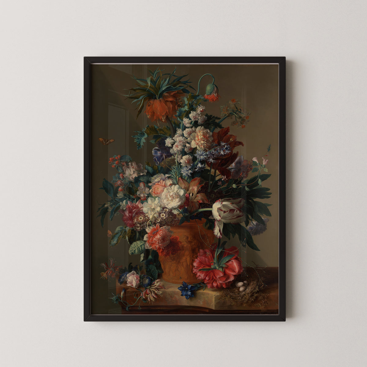 Vase of Flowers by Jan van Huysum, art print in a black frame