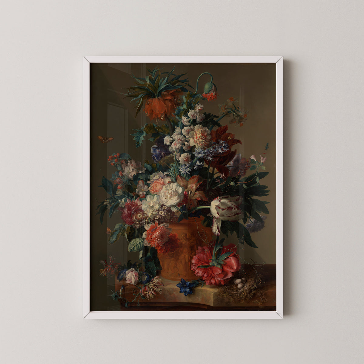 Vase of Flowers by Jan van Huysum, art print in a white frame