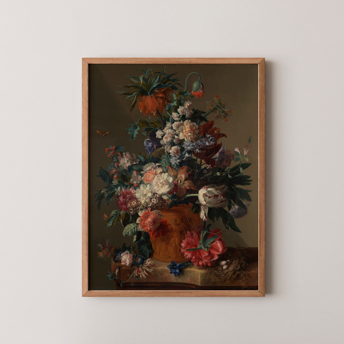 Vase of Flowers by Jan van Huysum, art print in a natural wood frame