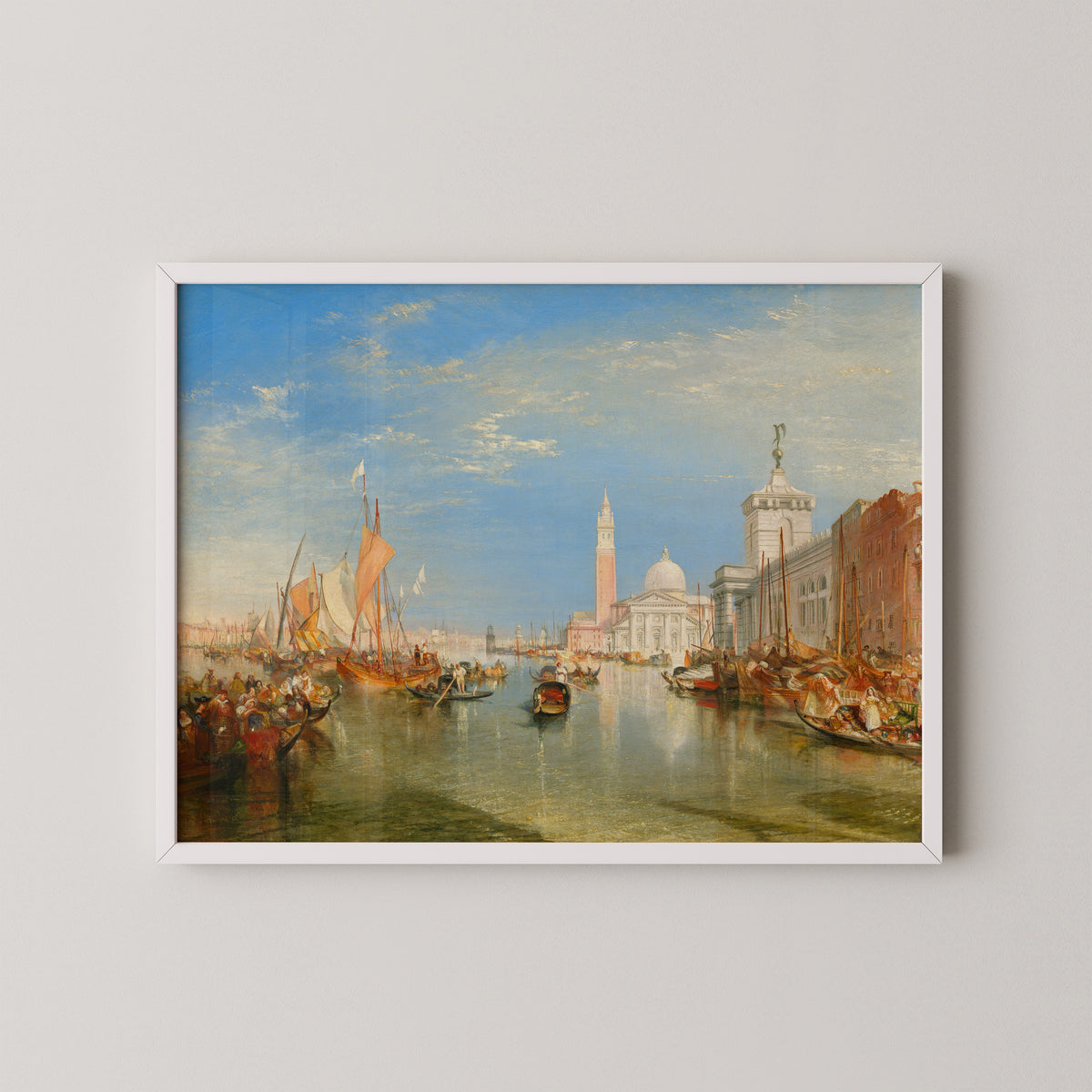 Venice: The Dogana and San Giorgio Maggiore by Joseph Mallord William Turner, art print in a white frame