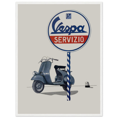 Classic Italian advertising poster featuring the Vespa scooter — a symbol of retro travel, culture, and design.