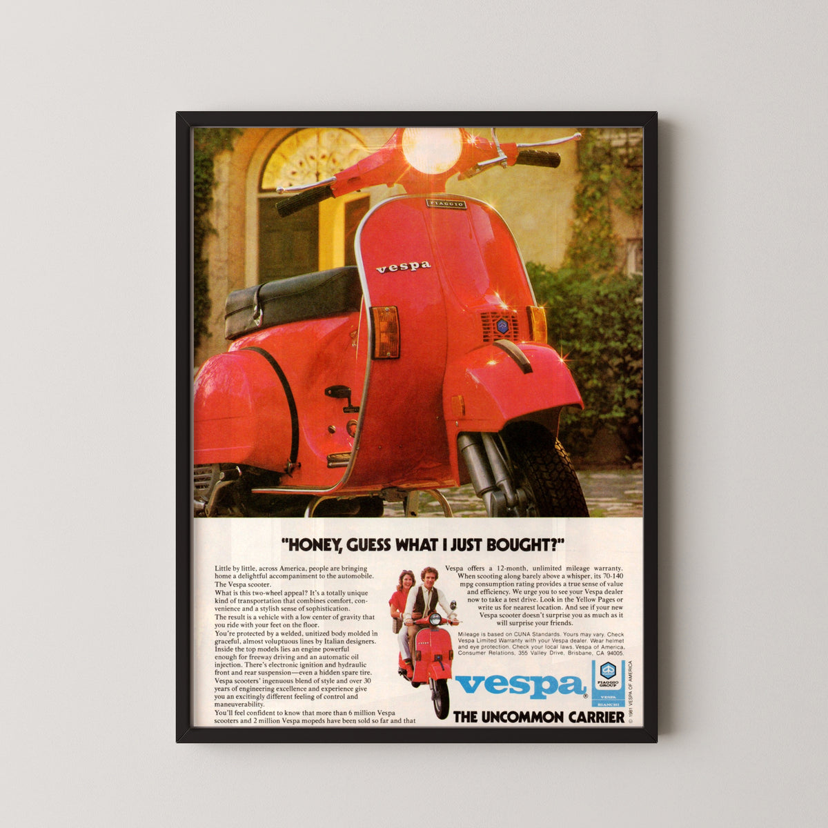 vespa vintage poster advertising – black frame mockup