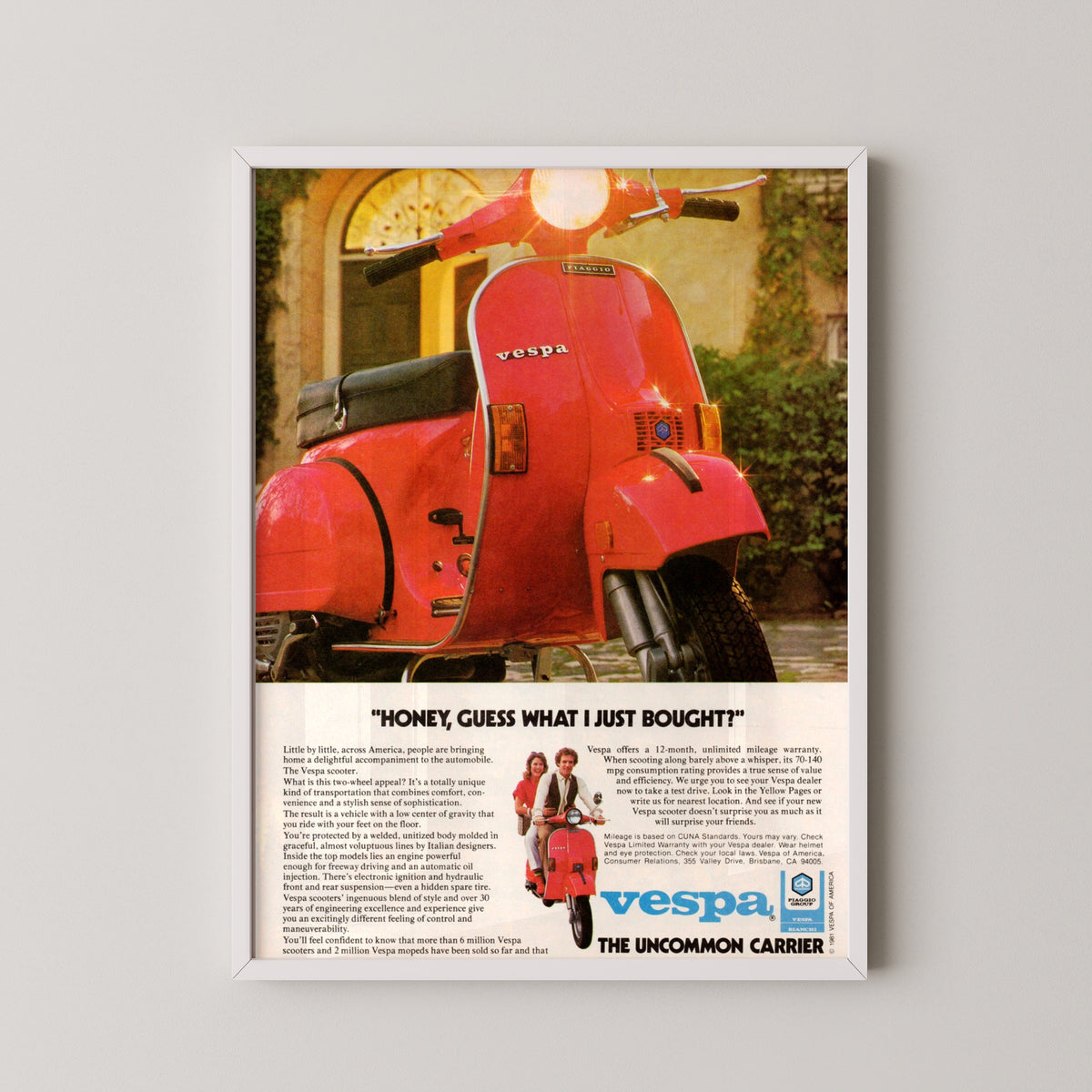 vespa vintage poster advertising – white frame mockup