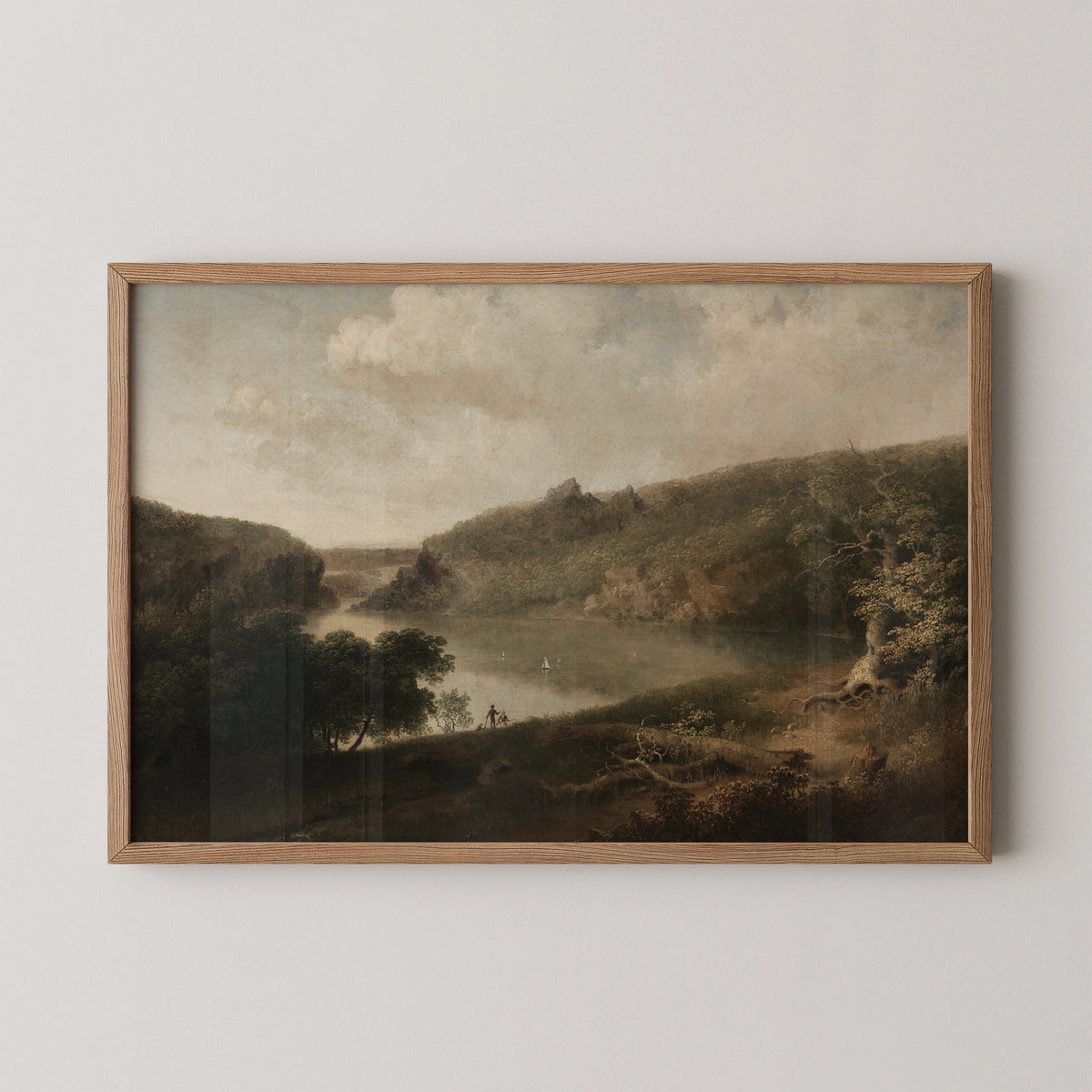 View of a Lake by Thomas Doughty, art print in a natural wood frame
