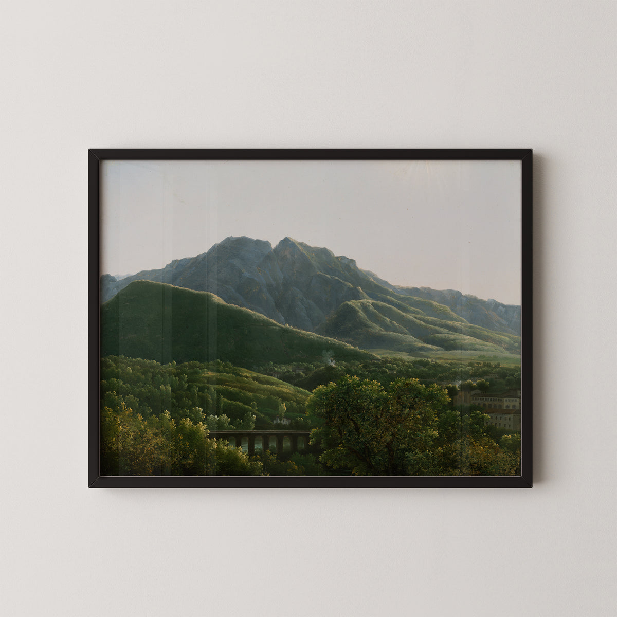View of the Bridge and Part of the Town of Cava, Kingdom of Naples by Jean-Joseph-Xavier Bidauld, art print in a black frame