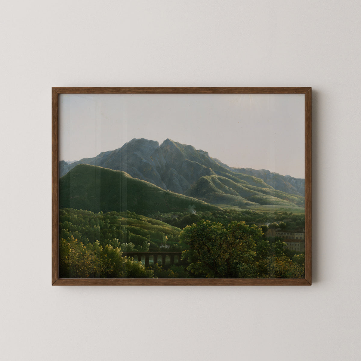 View of the Bridge and Part of the Town of Cava, Kingdom of Naples by Jean-Joseph-Xavier Bidauld, art print in a dark wood frame