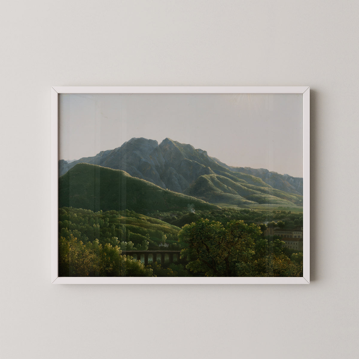 View of the Bridge and Part of the Town of Cava, Kingdom of Naples by Jean-Joseph-Xavier Bidauld, art print in a white frame
