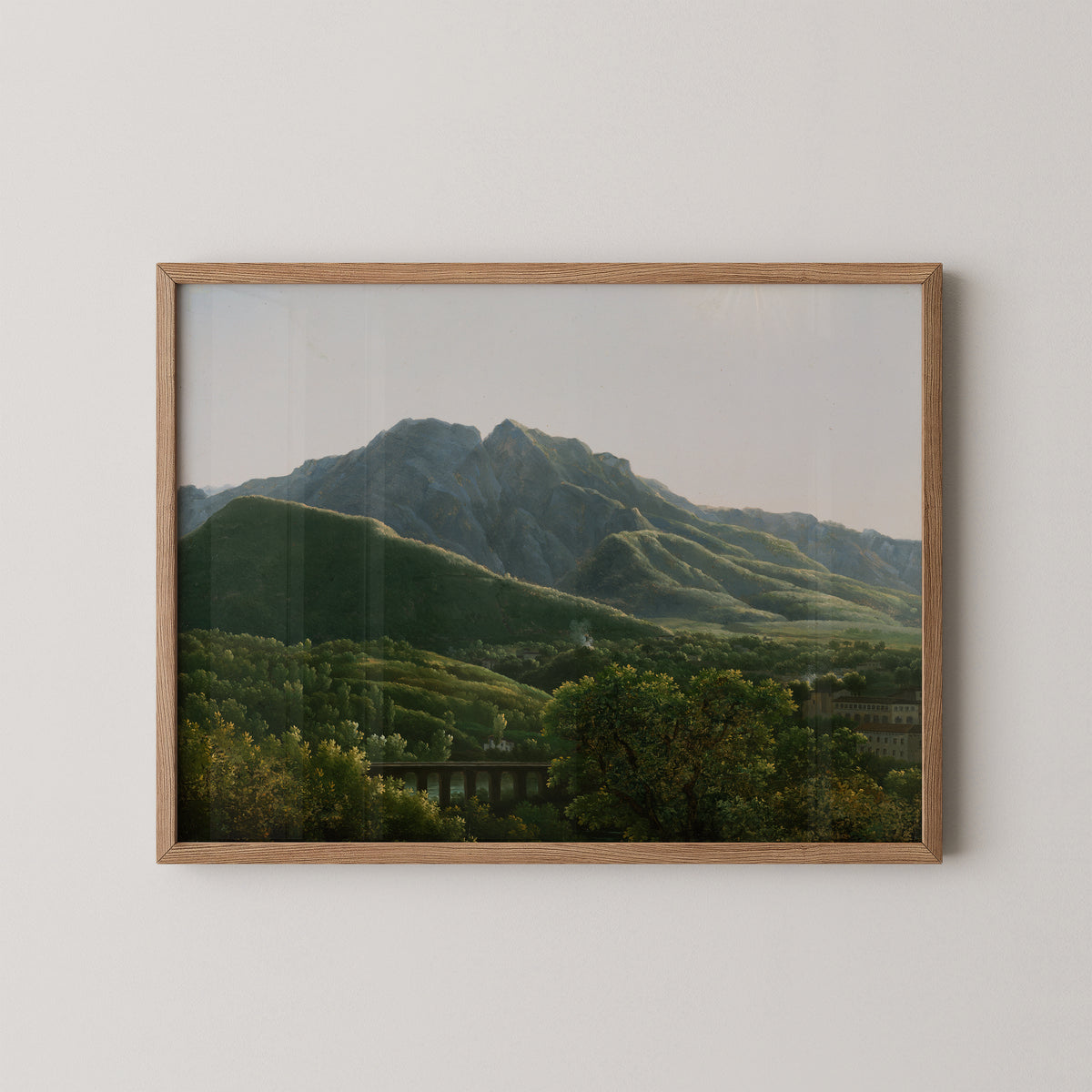 View of the Bridge and Part of the Town of Cava, Kingdom of Naples by Jean-Joseph-Xavier Bidauld, art print in a natural wood frame