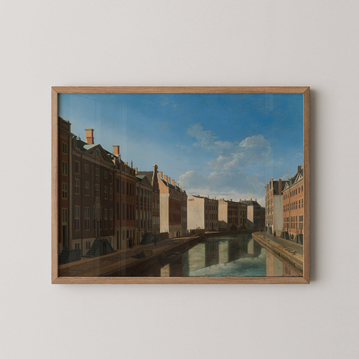 View of the Golden Bend in the Herengracht by Gerrit Berckheyde, art print in a natural wood frame