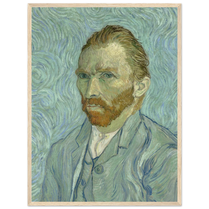 Self-Portrait (1889) by Vincent van Gogh, reproduced as a museum-quality print highlighting color harmony and psychological depth.