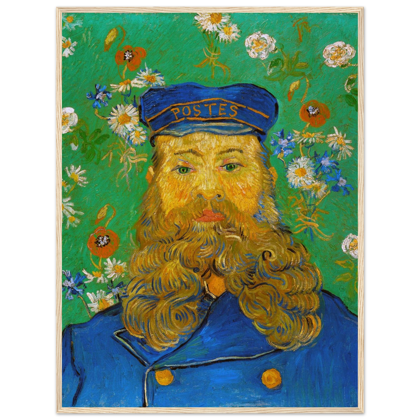 Wall art print of Van Gogh’s Portrait of Joseph Roulin, featuring bold brushwork and expressive color symbolizing strength and humanity.