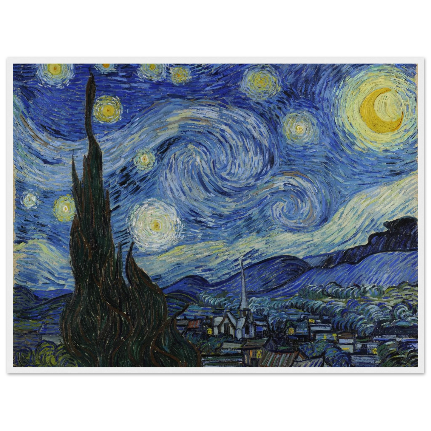 Bedroom wall decor featuring The Starry Night by Van Gogh, adding artistic serenity and color to modern or classic interiors.
