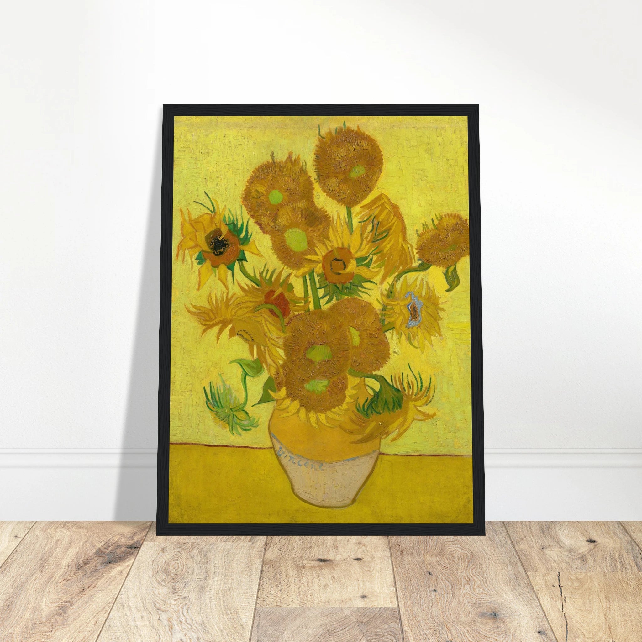 Wall art print of Van Gogh’s Sunflowers, capturing golden hues and thick brushwork in a timeless celebration of color and light.