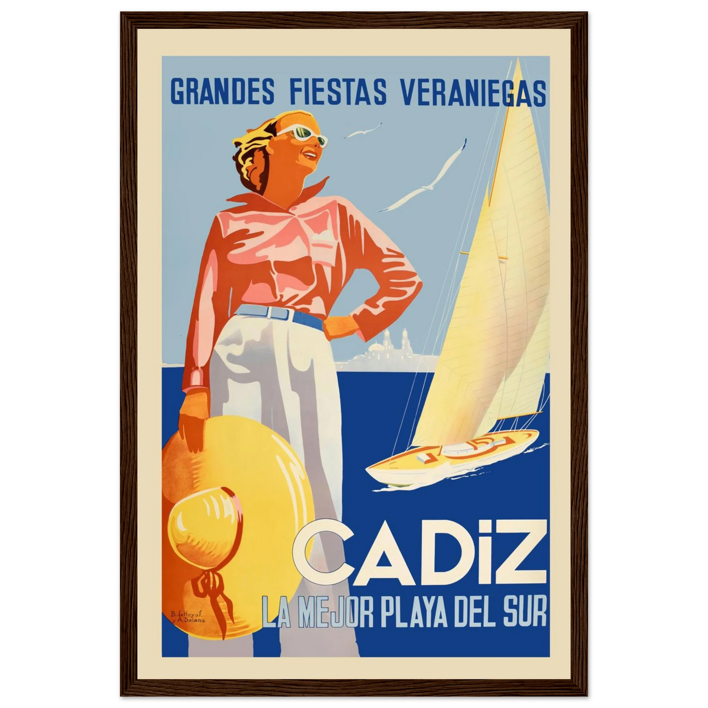 Retro Andalusia travel poster featuring Cádiz, one of Europe’s oldest port cities, rendered in warm tones and classic tourism art style.