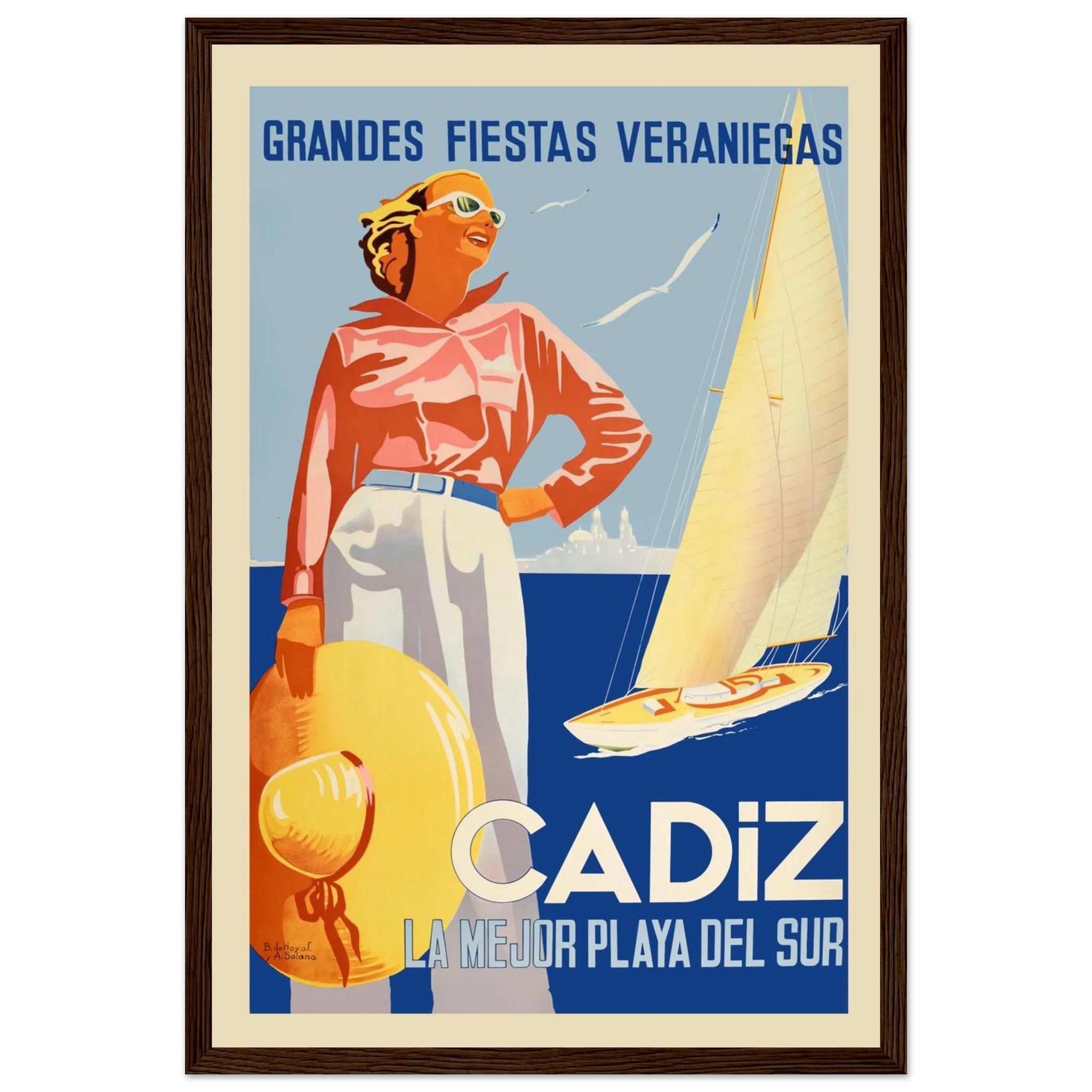 Retro Andalusia travel poster featuring Cádiz, one of Europe’s oldest port cities, rendered in warm tones and classic tourism art style.