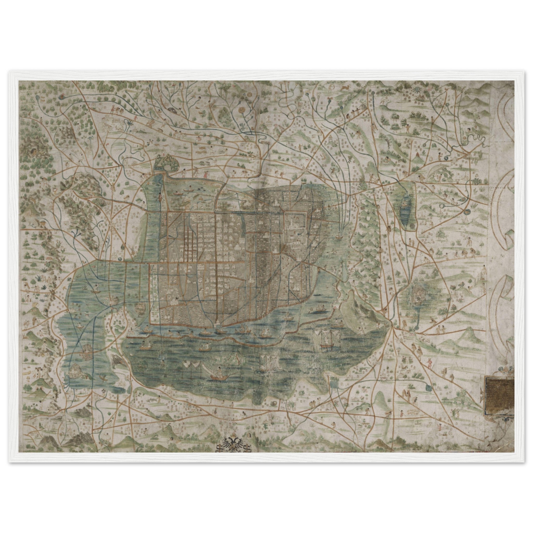 Aztec Mexico wall art print showcasing intricate vintage map details — perfect for collectors and cultural decor enthusiasts.