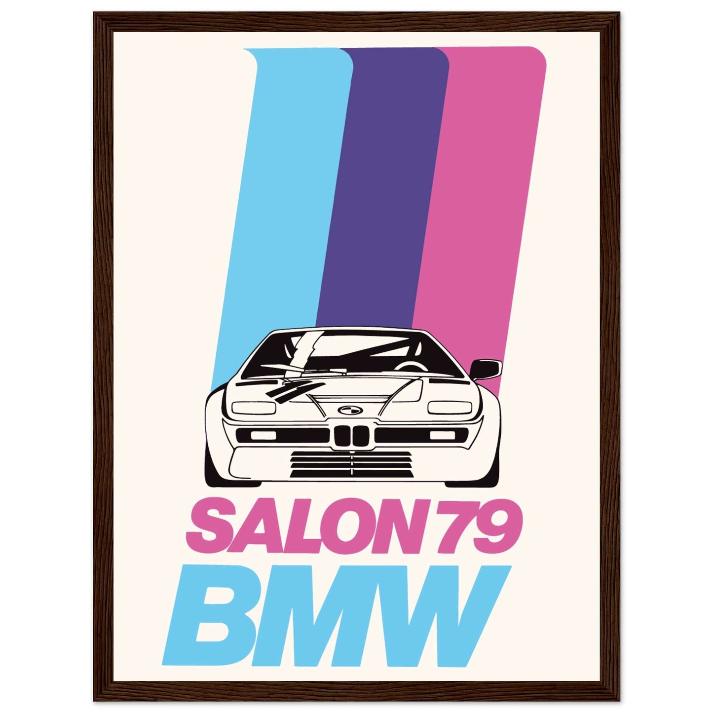 Classic BMW advertising poster showcasing iconic M1 car in bold vintage design
