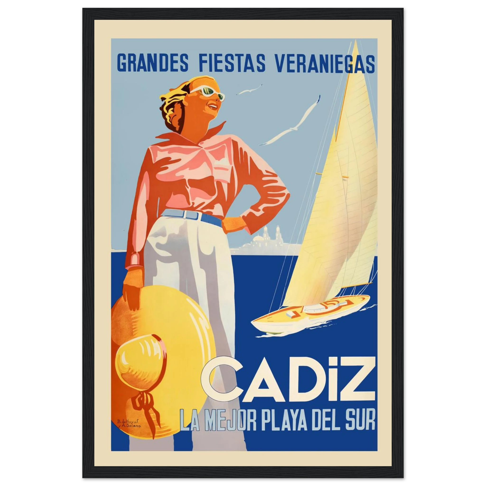 Bring the sun-soaked spirit of southern Spain to your walls with this vintage Cádiz travel poster, featuring a scenic seaside view of one of Europe’s oldest coastal cities. Designed in a retro tourism style, this artwork captures the charm of Mediterranean architecture, sandy beaches, and the warm glow of Andalusian life. Perfect for bohemian interiors, vacation homes, or travel-themed decor, it evokes a sense of relaxed elegance and cultural richness. Printed on archival-quality paper, this piece is a time