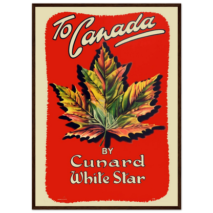 Retro Canadian home decor print with maple leaf motif, evoking classic travel posters and the beauty of Canada’s natural spirit.