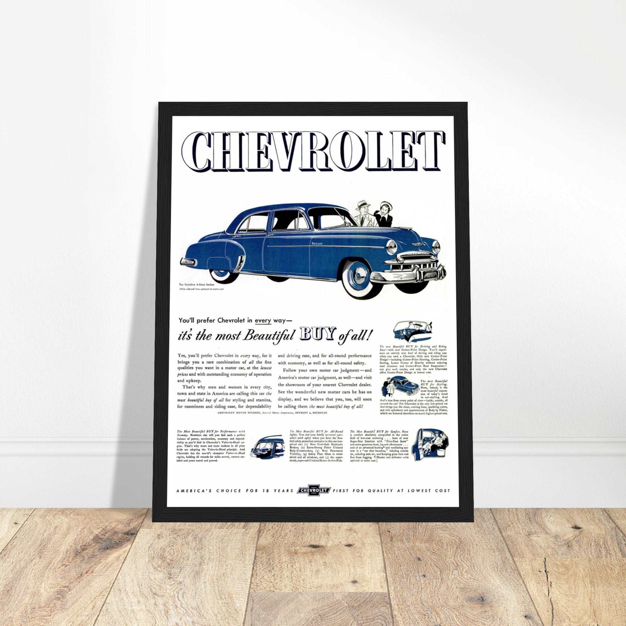 Stunning Chevrolet Styleline Deluxe poster, featuring the iconic 1940s & 1950s classic car. Perfect for auto enthusiasts & vintage print collectors. Shop now!