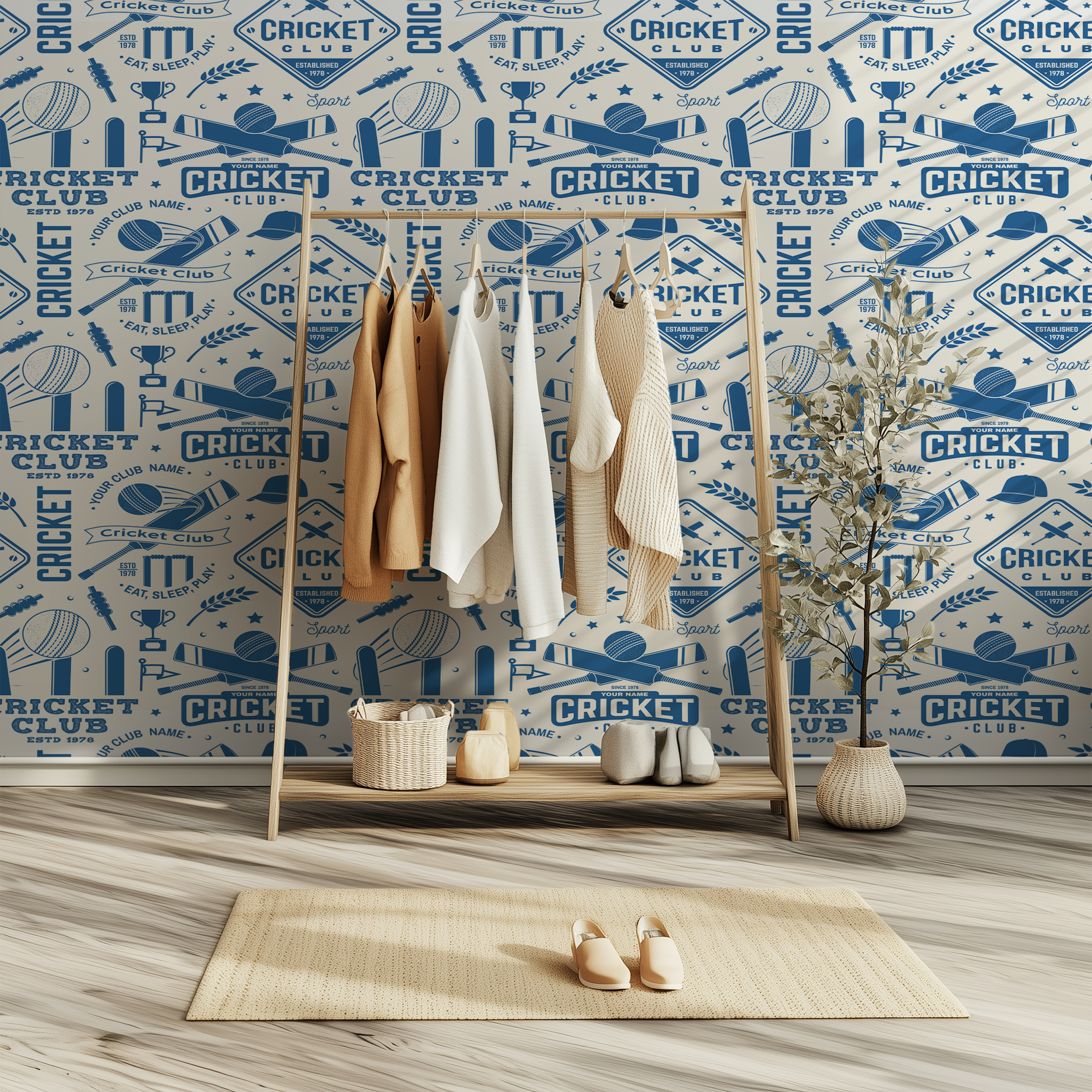 Vintage cricket wallpaper with bats balls wickets and club graphics