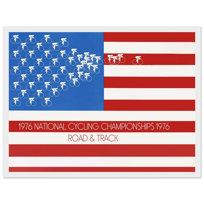 1976 cycling championship poster with retro sports graphics, honoring the endurance and passion of American competitive cycling.