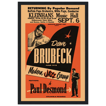 Celebrate the timeless jazz of Dave Brubeck with this beautiful vintage poster showcasing the legendary artist. Known for his innovative compositions and unique style, Brubeck revolutionized jazz with his iconic sound. This poster is perfect for jazz enthusiasts, vintage music art collectors, and anyone who appreciates the rich history of American jazz music. Add this classic piece to your collection and bring a touch of Dave Brubeck's musical genius to your space. Shop now to own this incredible jazz memor