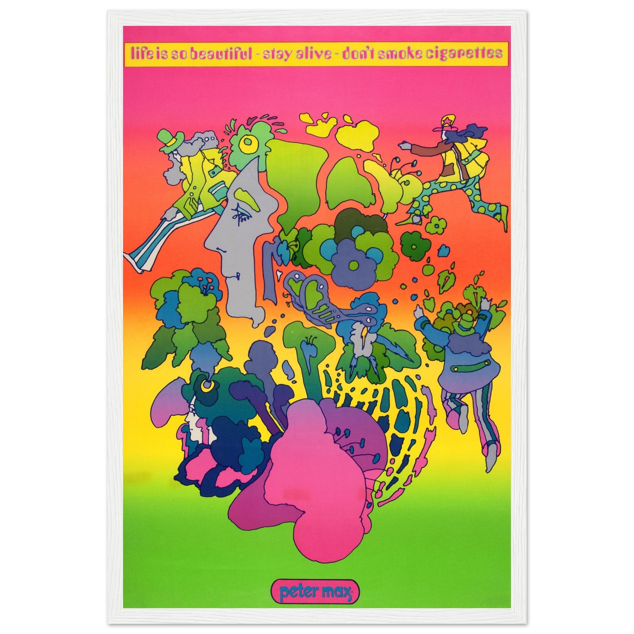 Vintage health awareness poster with psychedelic design urging people to quit smoking — perfect retro wall decor.