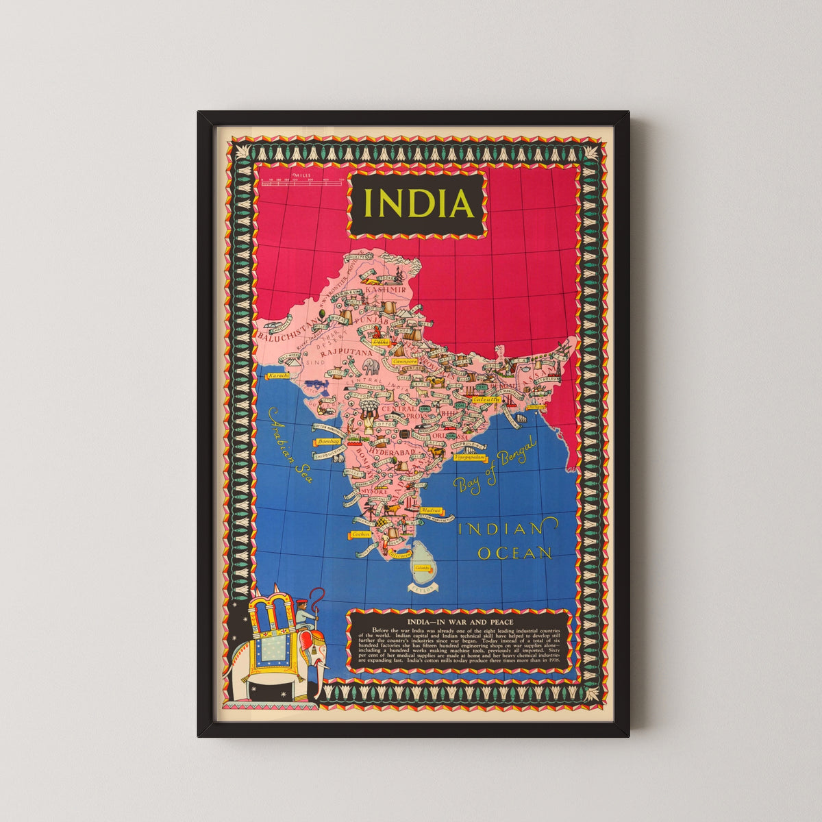 vintage indian map poster – black frame mockup