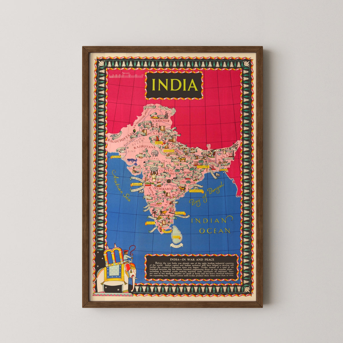 vintage indian map poster – darkwood frame mockup