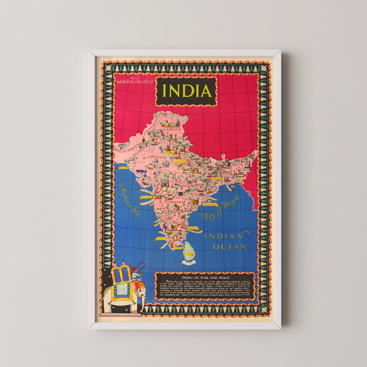 vintage indian map poster – white frame mockup