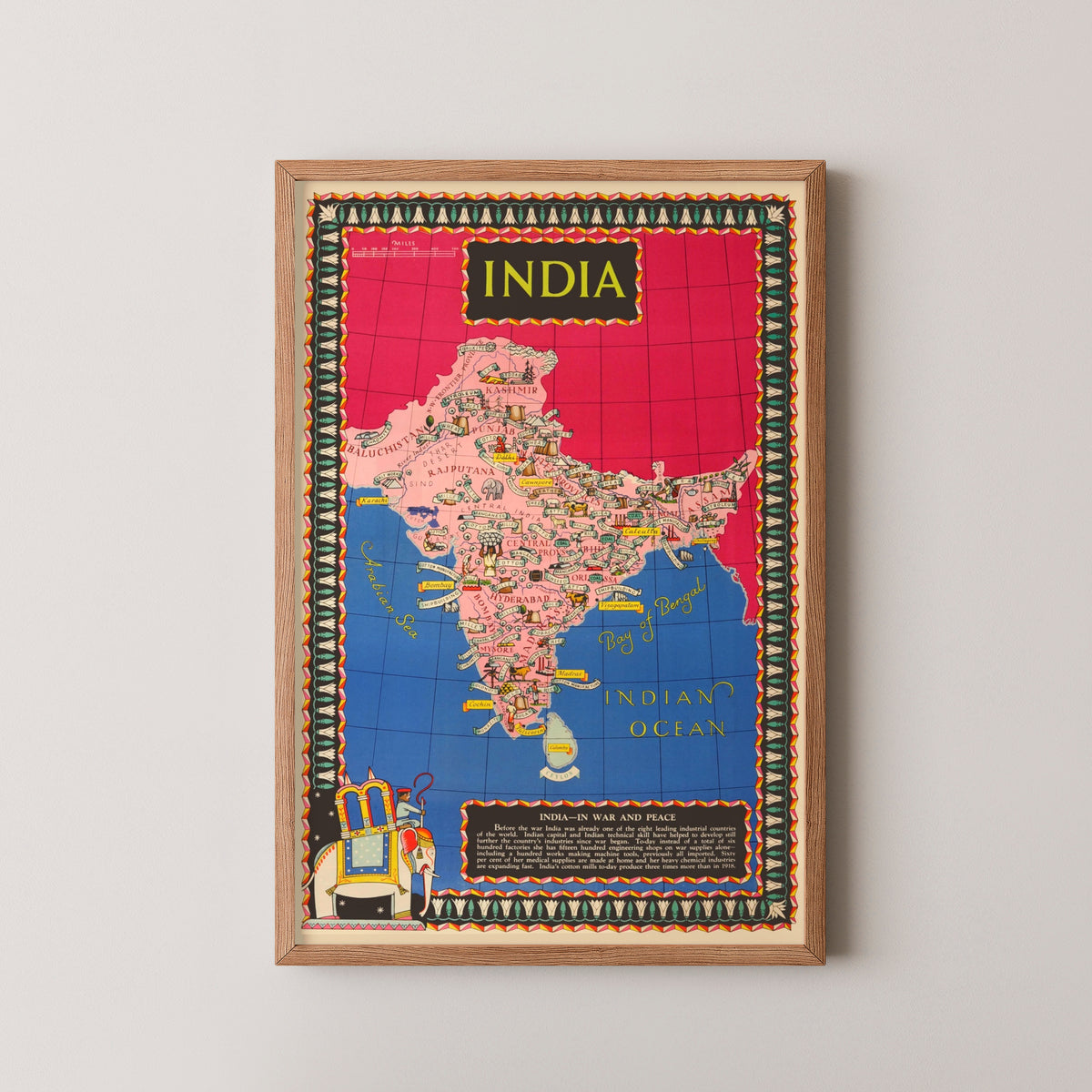 vintage indian map poster – wood frame mockup