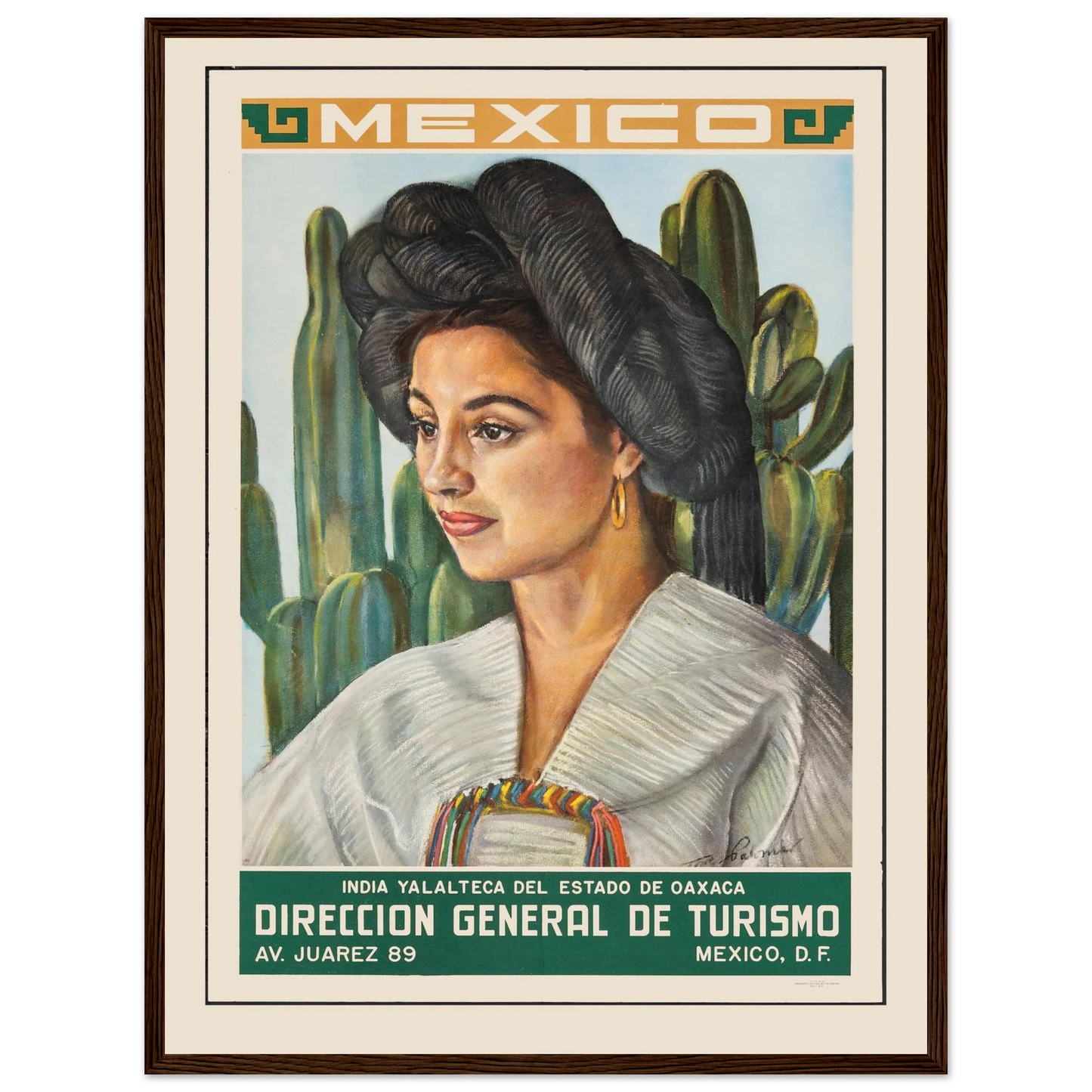 Vintage Latin American art print depicting a Mexican woman in traditional clothing, symbolizing identity, culture, and timeless beauty.