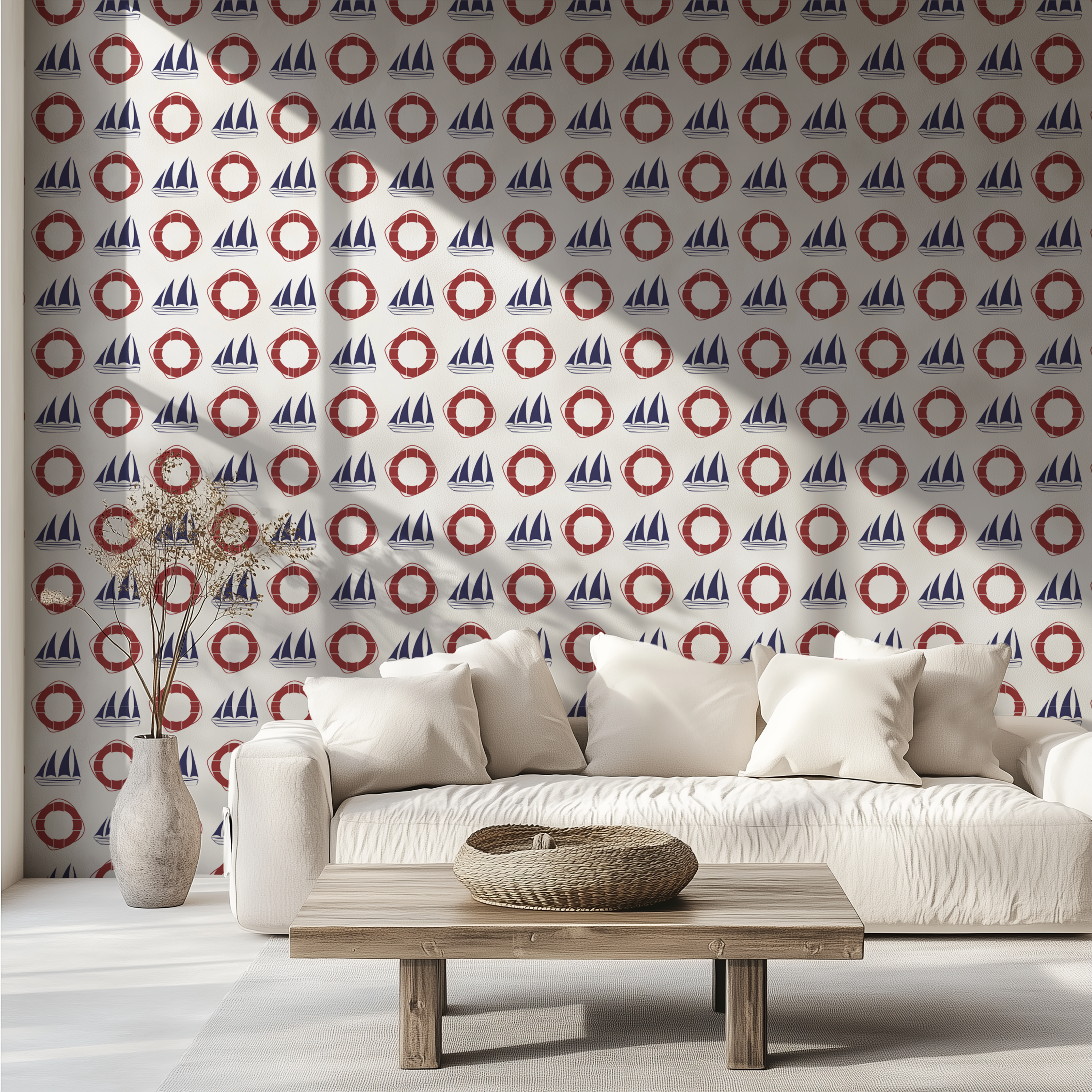 Vintage maritime wallpaper, sailboat pattern, coastal decor, non woven wallpaper, custom wallpaper