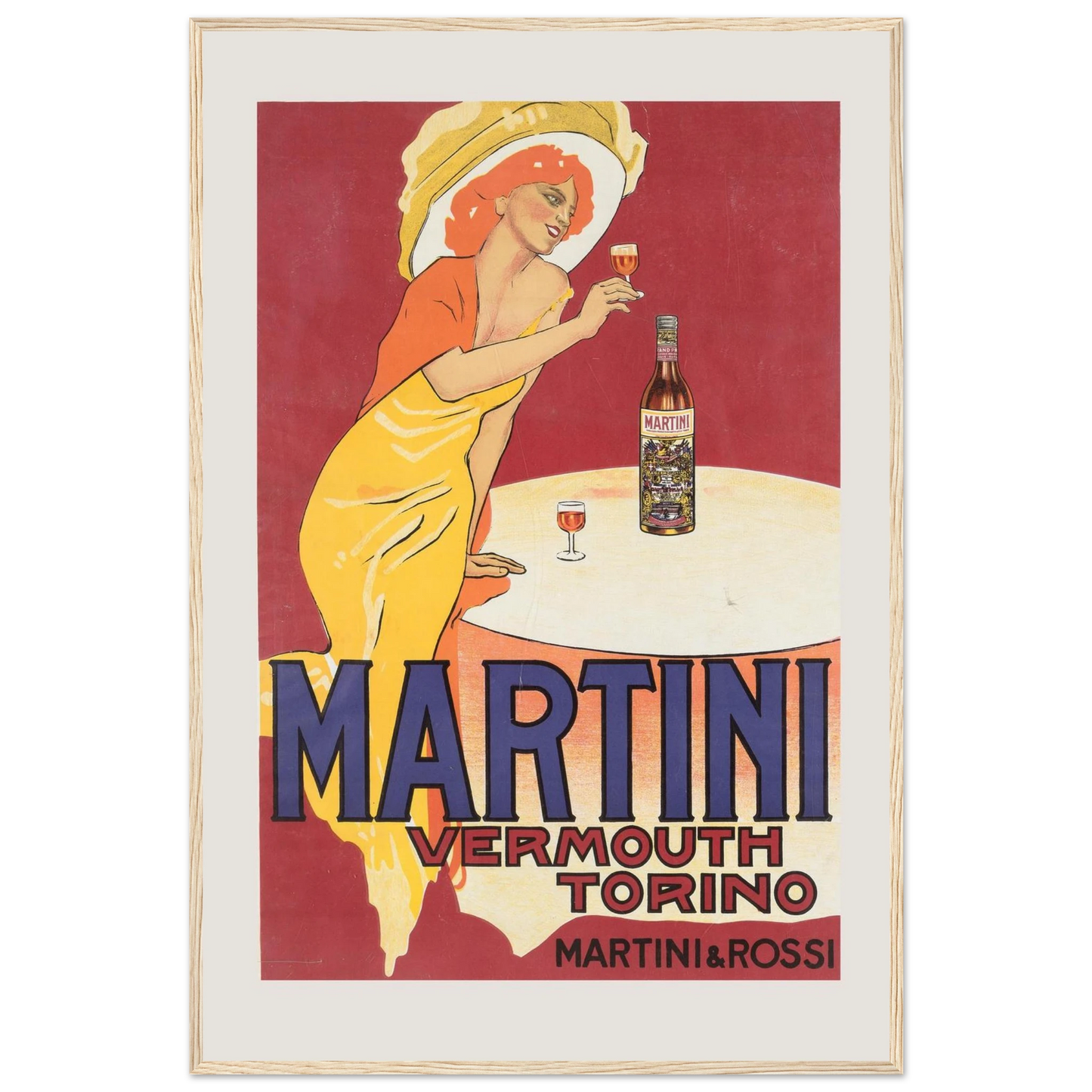 Vintage Martini & Rossi bar decor print featuring bold typography and 20th-century Italian design flair, perfect for home bars or cafés.