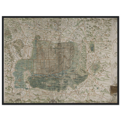 Vintage Mexico map poster with Aztec-inspired artwork and historic details, available framed or unframed for elegant decor.