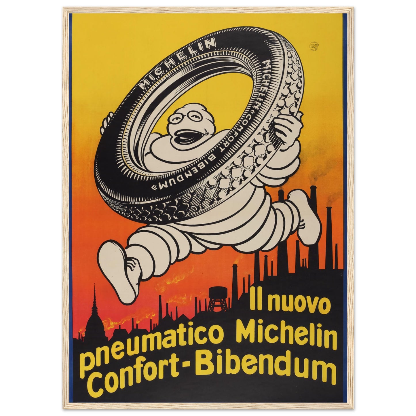Vintage Italian travel and advertising poster for Michelin, combining nostalgic design and iconic motoring imagery.
