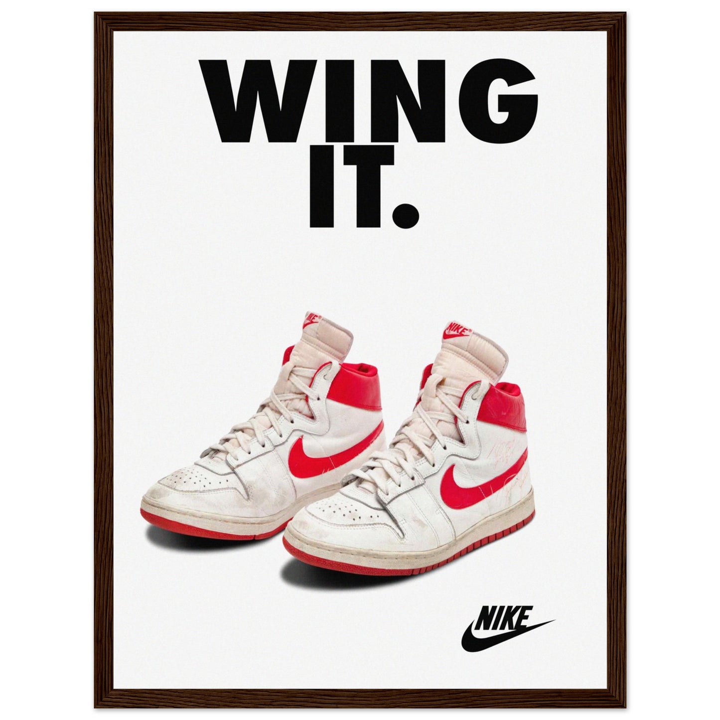 Vintage Nike sneaker wall art featuring Air Jordan 1 design in bold retro colors — perfect for sneaker fans and decor lovers.