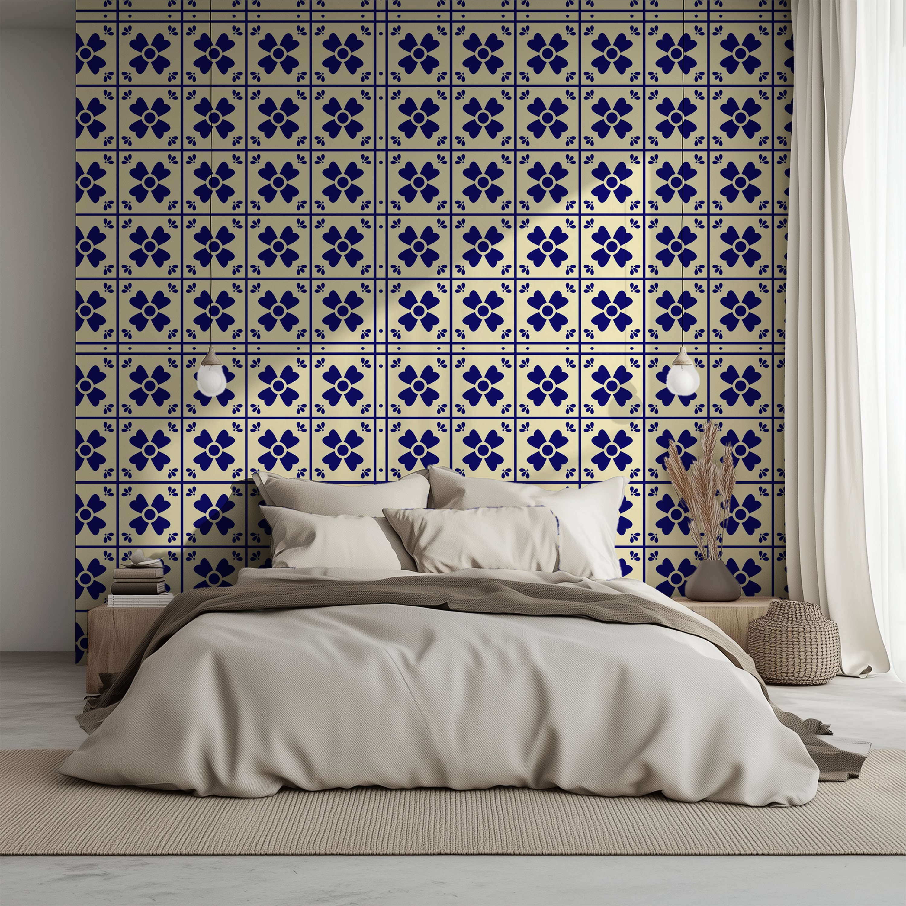 Vintage Portuguese tile wallpaper, classic azulejo wallpaper, blue patterned wallpaper, ceramic tile design, non woven wallpaper