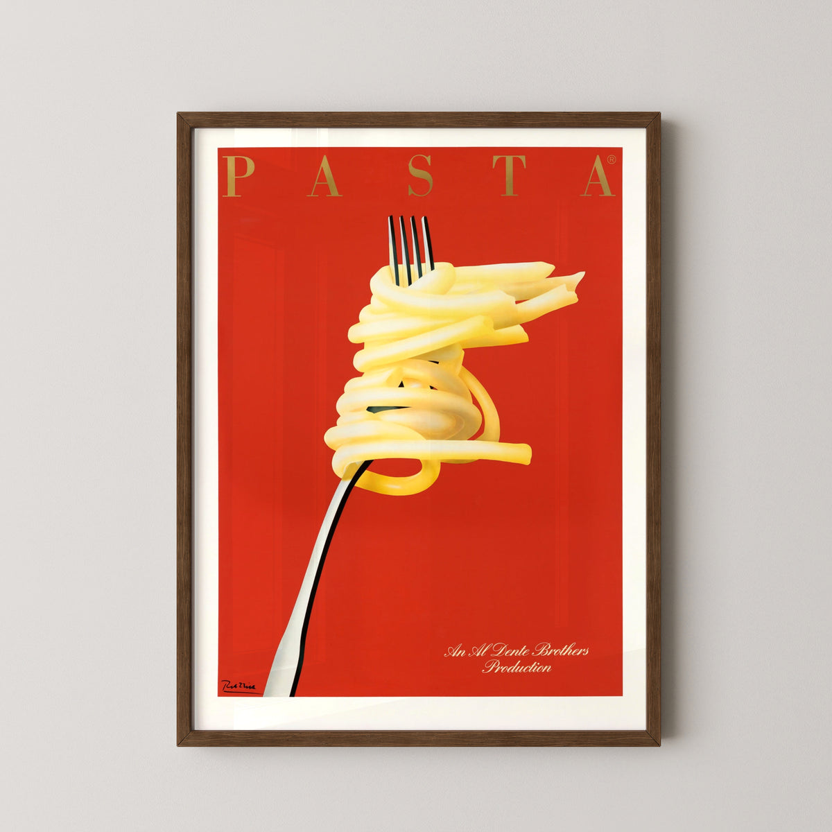 vintage spaghetti poster – darkwood frame mockup