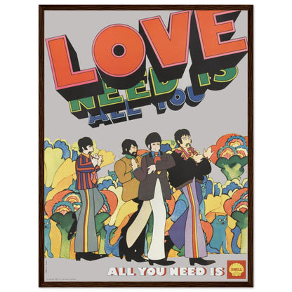 Vintage Beatles poster celebrating “All You Need Is Love” — classic music artwork from the psychedelic rock era.