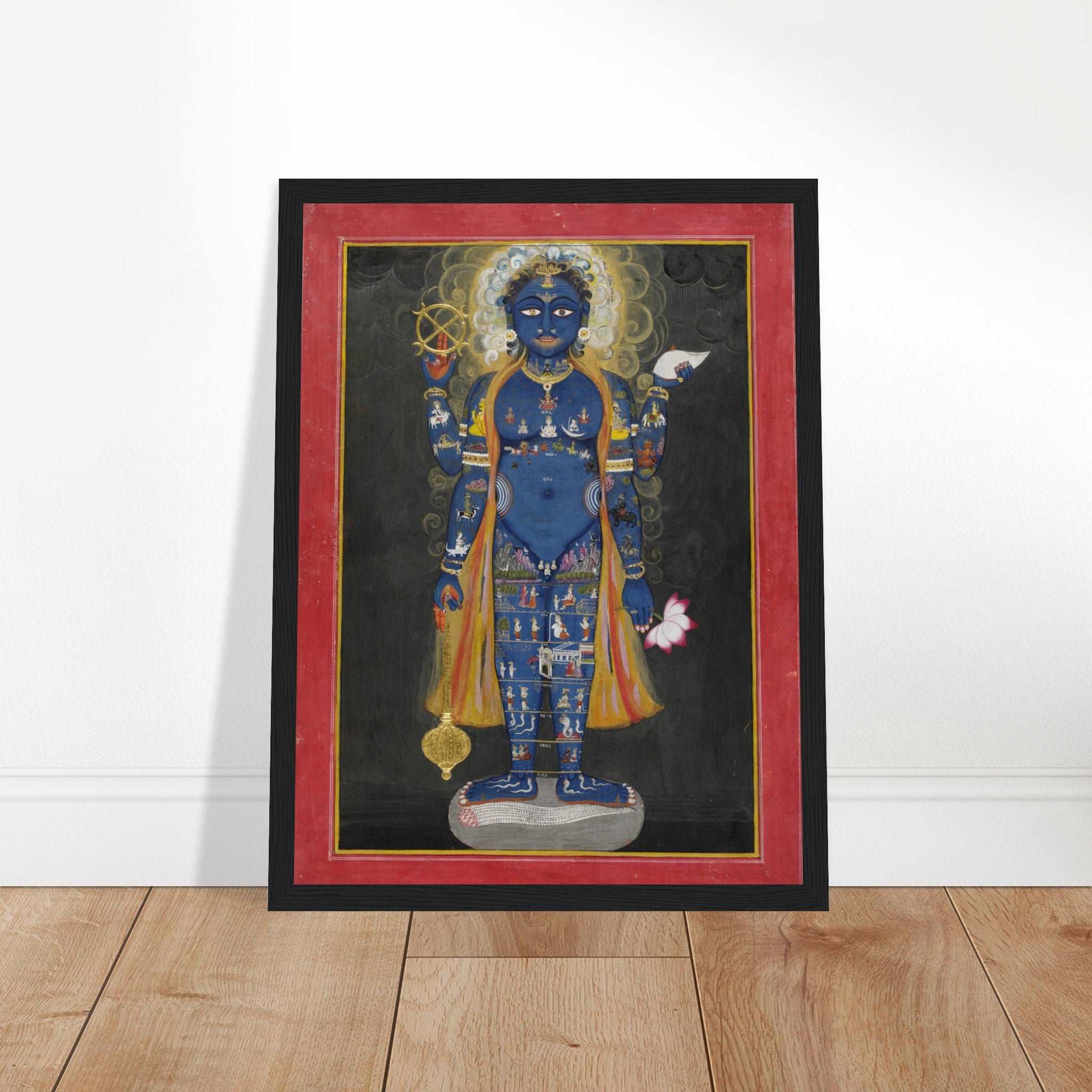 acred Vishnu Vishvarupa poster featuring the Hindu God Vishnu’s divine universal form, symbolizing creation, preservation, and cosmic balance